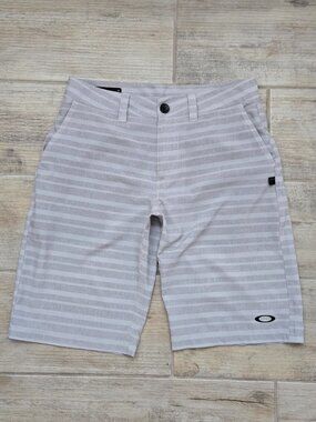 Oakley Regular Fit Long Board Shorts Mens Grey Stripe Unlined Retro Resort 28